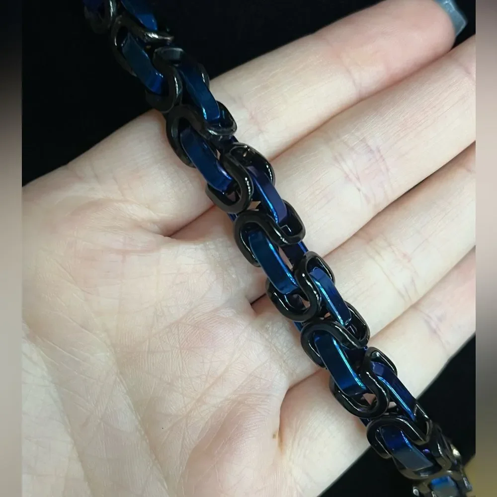 Steel Hematite and Blue Byzantine Chain Necklace